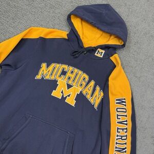 Y2K Michigan Wolverines Hoodie Sweatshirt Mens Large Blue Yellow Gear For Sports